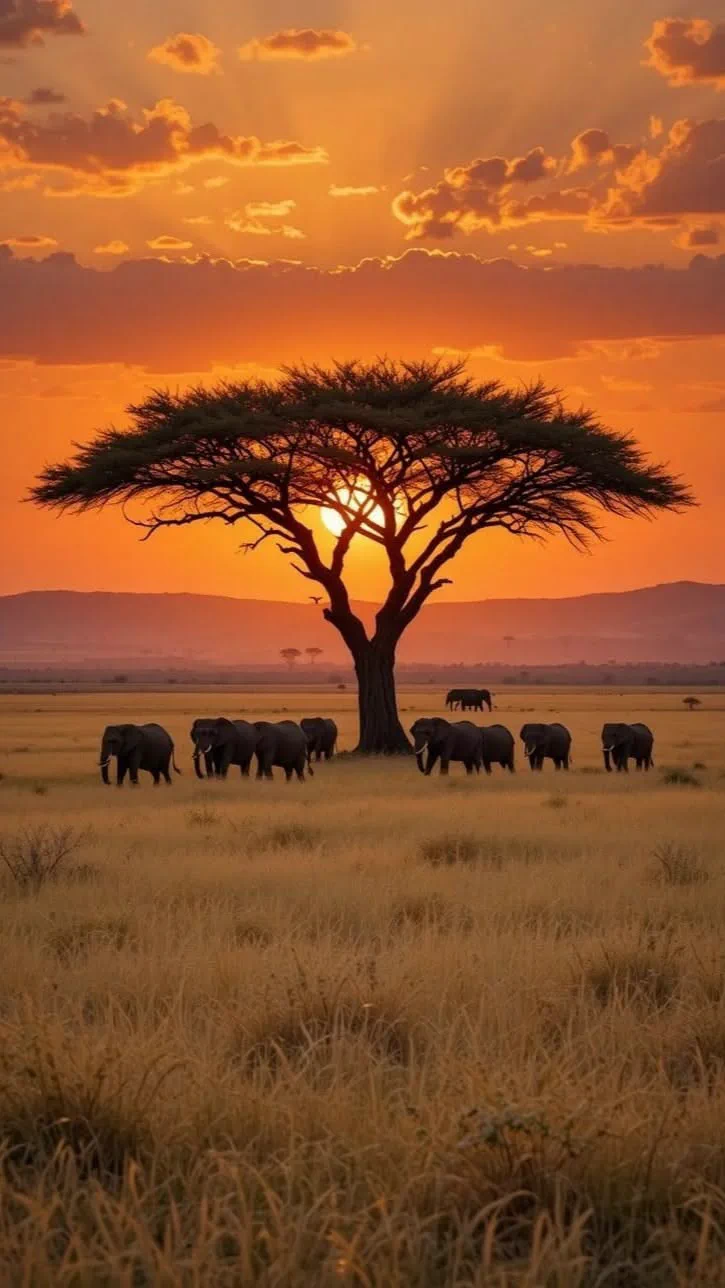 Elephant herd near watering hole